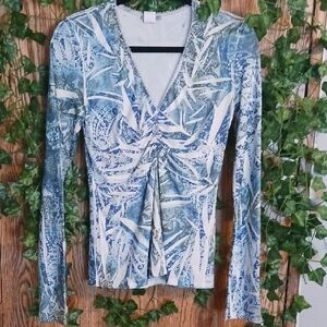 Elegant Blue and White Women's Top
